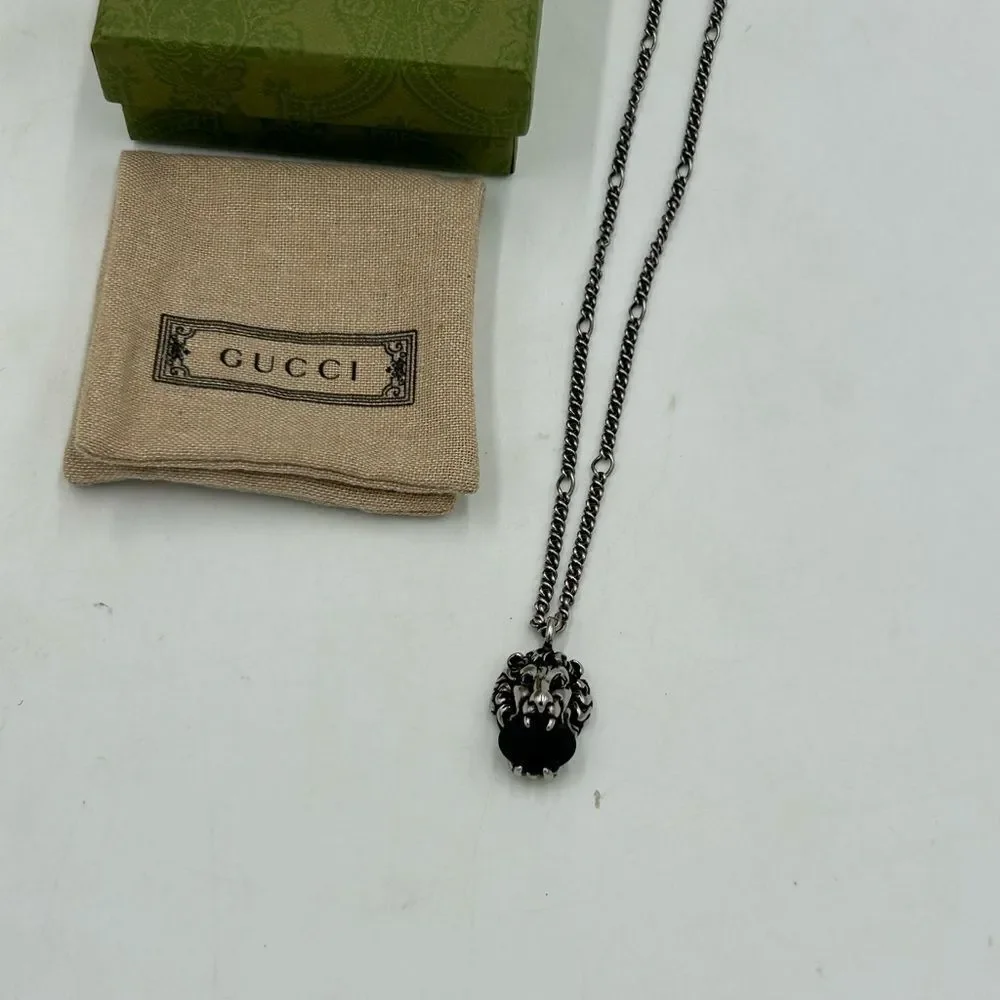 Gucci iconic Lionhead, silver tone crystal necklace made in Italy